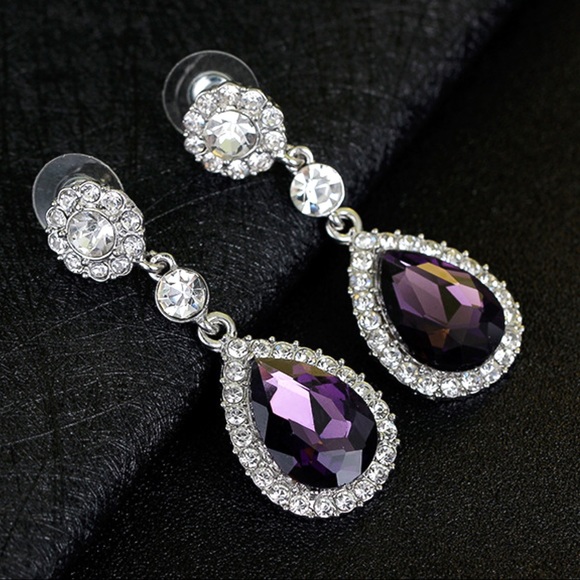 GlitzBlitz Boutique Jewelry - 2/$20! Silver w/Purple & Clear Crystal Earrings